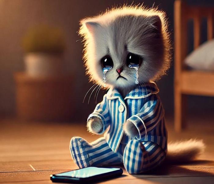 Ảnh mèo anime chibi buồn khóc cute đáng yêu