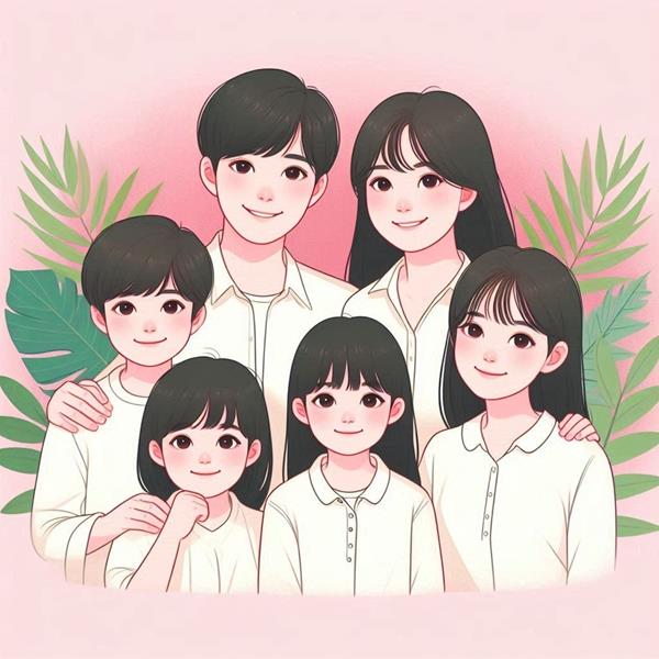 Ảnh chibi gia đình 6 người dễ thương