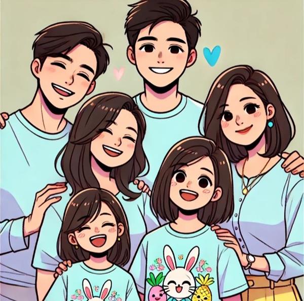 Ảnh chibi gia đình 6 người đẹp