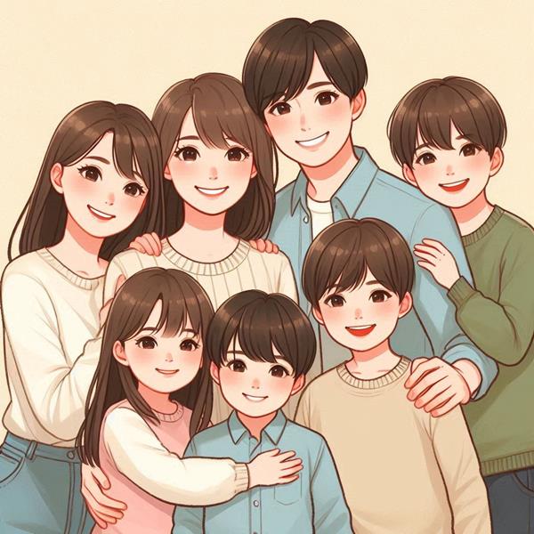 Ảnh gia đình 7 người chibi dễ thương