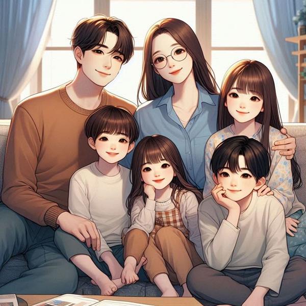 Ảnh gia đình 6 người chibi