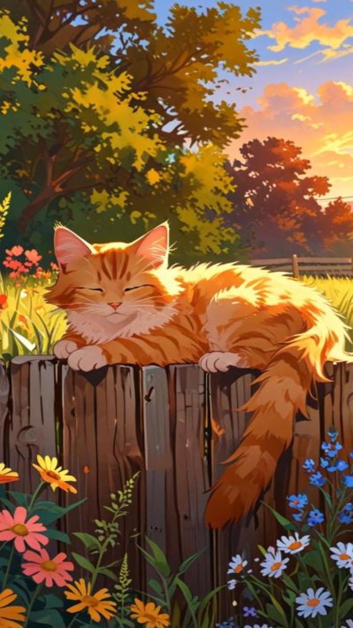 Hình nền mèo anime dễ thương cho iphone, điện thoại 