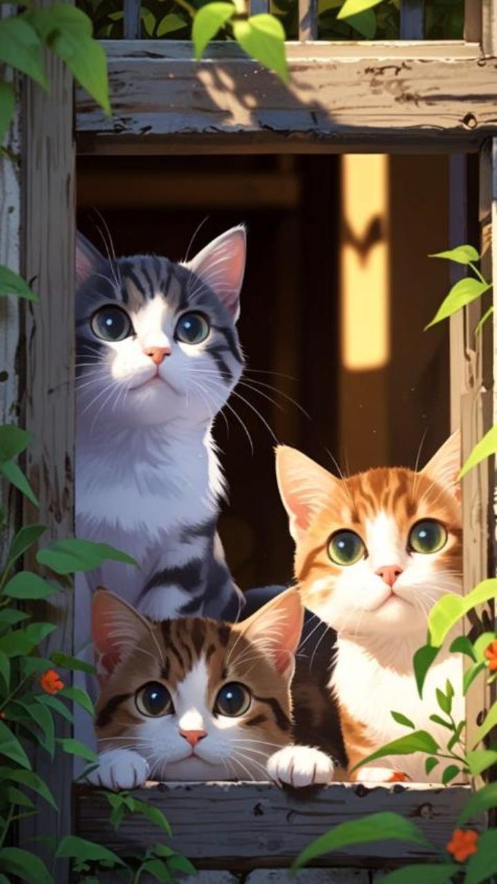 Hình nền mèo anime dễ thương cho iphone, điện thoại 