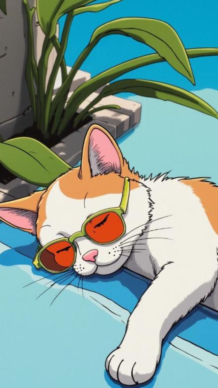 Hình nền mèo anime dễ thương cho iphone, điện thoại 