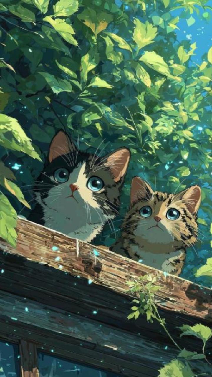 Hình nền mèo anime dễ thương cho iphone, điện thoại 