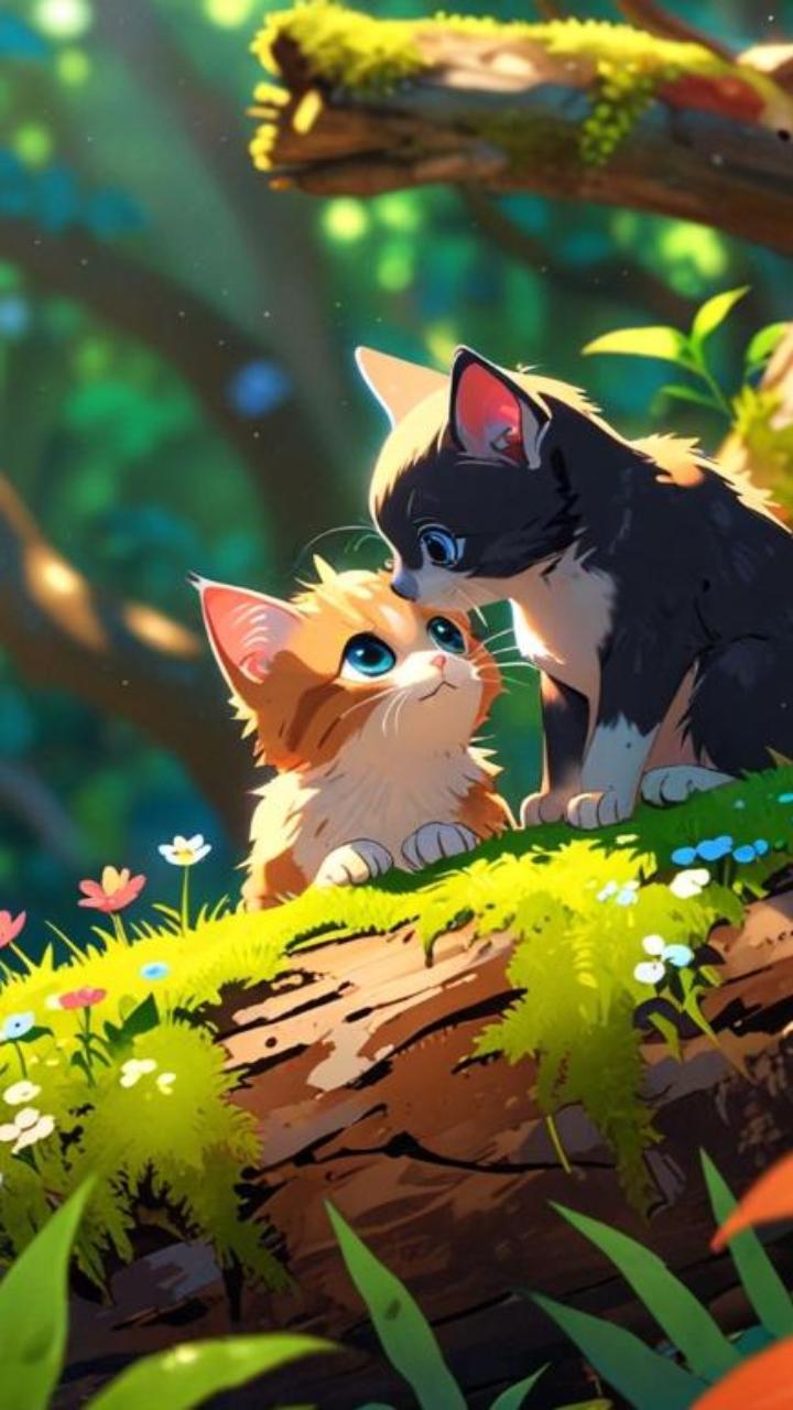 Hình nền mèo anime dễ thương cho iphone, điện thoại 