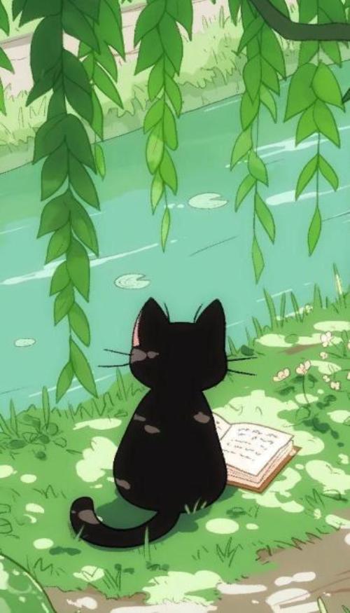 Hình nền mèo đen anime cute cho điện thoại 