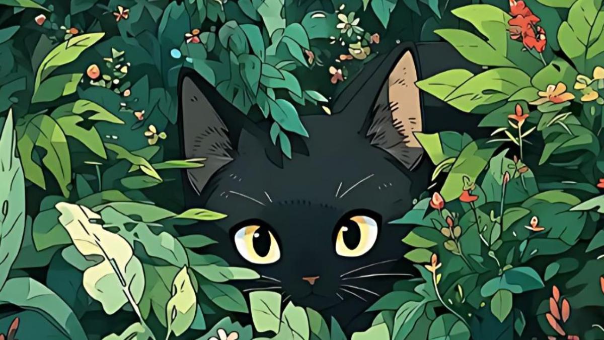 Hình nền máy tính, PC ảnh mèo đen anime ngộ nghĩnh 