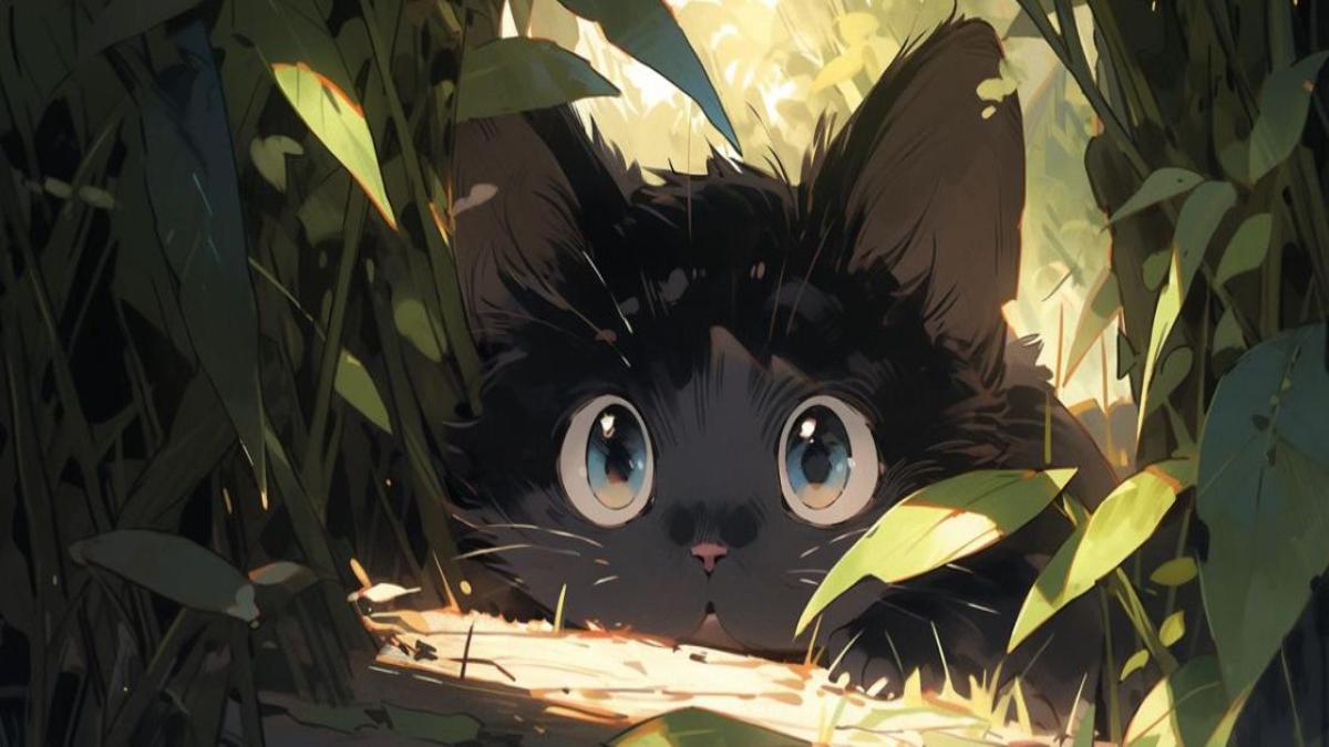 Hình nền máy tính, PC ảnh mèo đen anime ngộ nghĩnh 