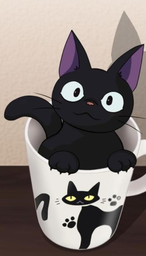 Hình nền mèo đen anime cute cho điện thoại 