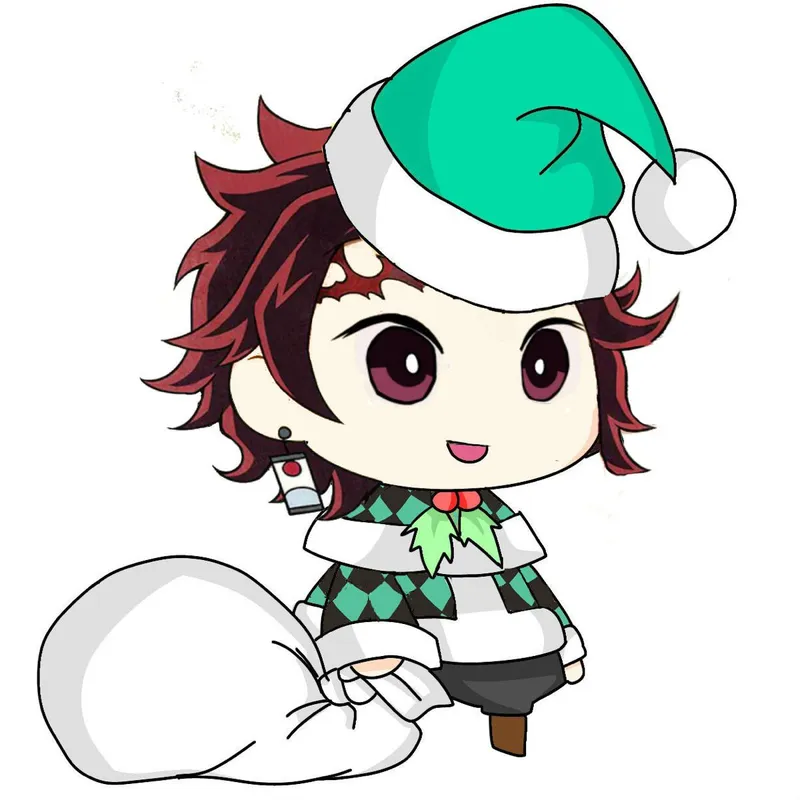 Tanjiro chibi đẹp trong bộ y phục truyền thống đầy chi tiết.