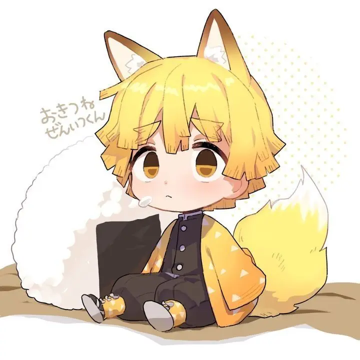 Ảnh Zenitsu chibi đang ngủ với thanh kiếm kế bên